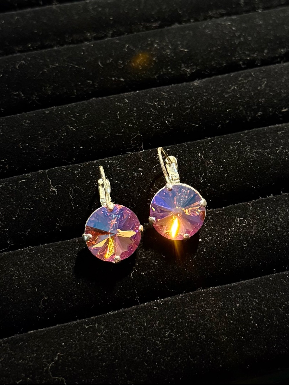 Aurora Crystal Drop Earrings - Pink Purple Iridescent